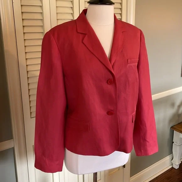 Talbots Women's Blazer Size 14 Linen Silk Red Buttoned Dress Coat. - Picture 8 of 8